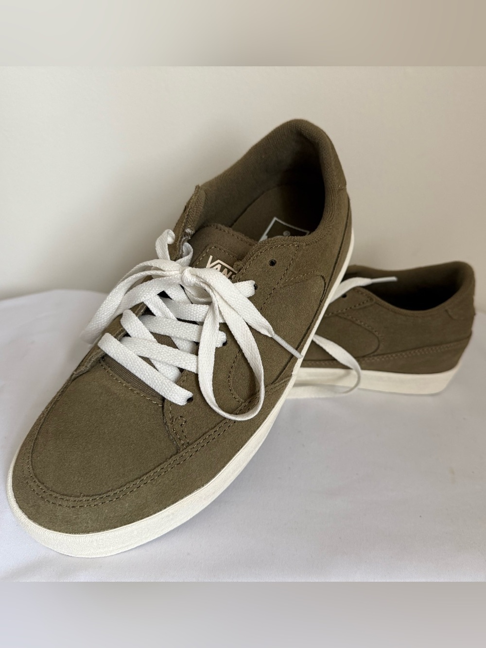 Women's Vans Olive Green Suede Low-Top Sneakers with White Sole